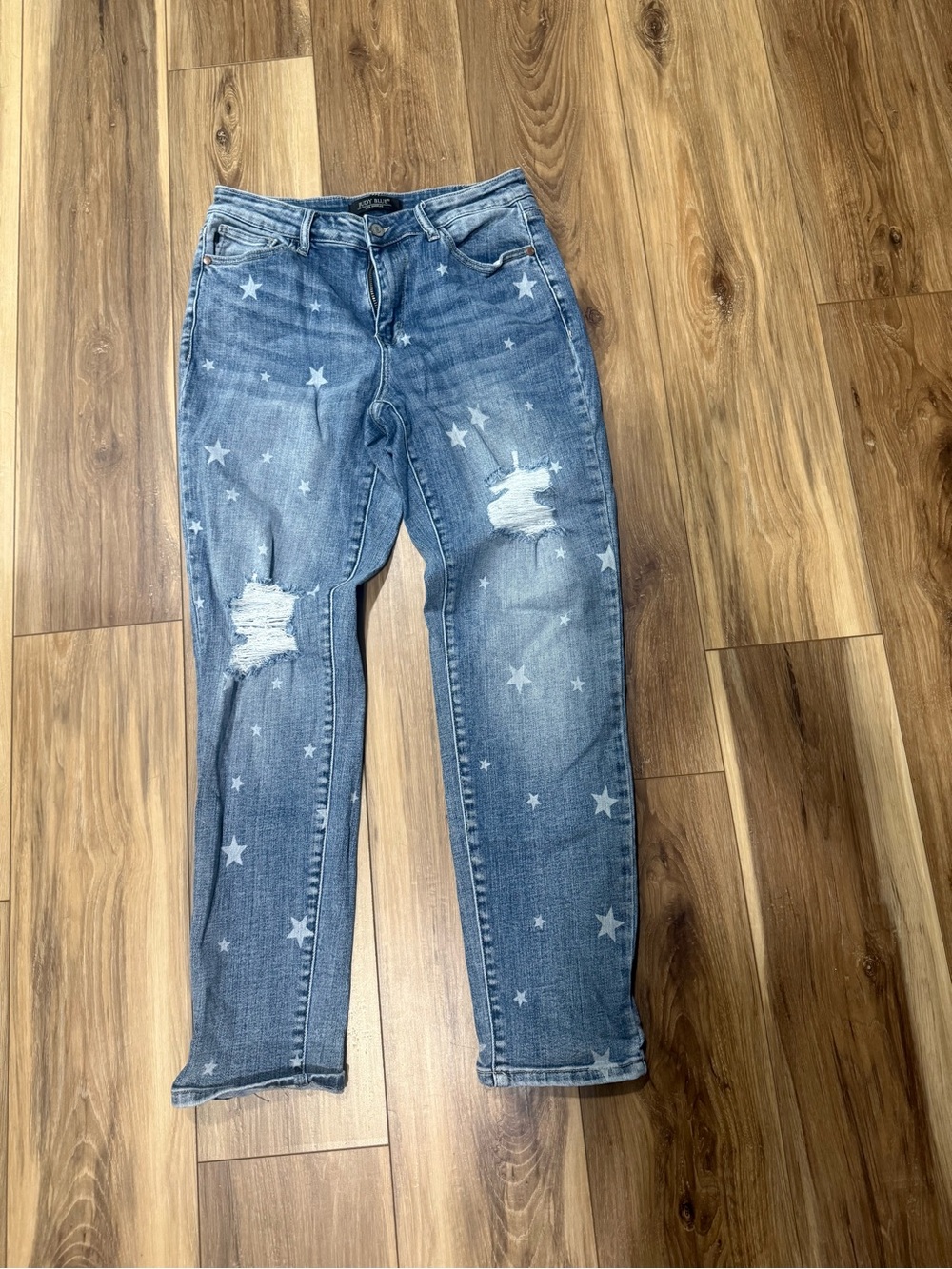 Judy Blue Light Blue Star Print Boyfriend Jeans